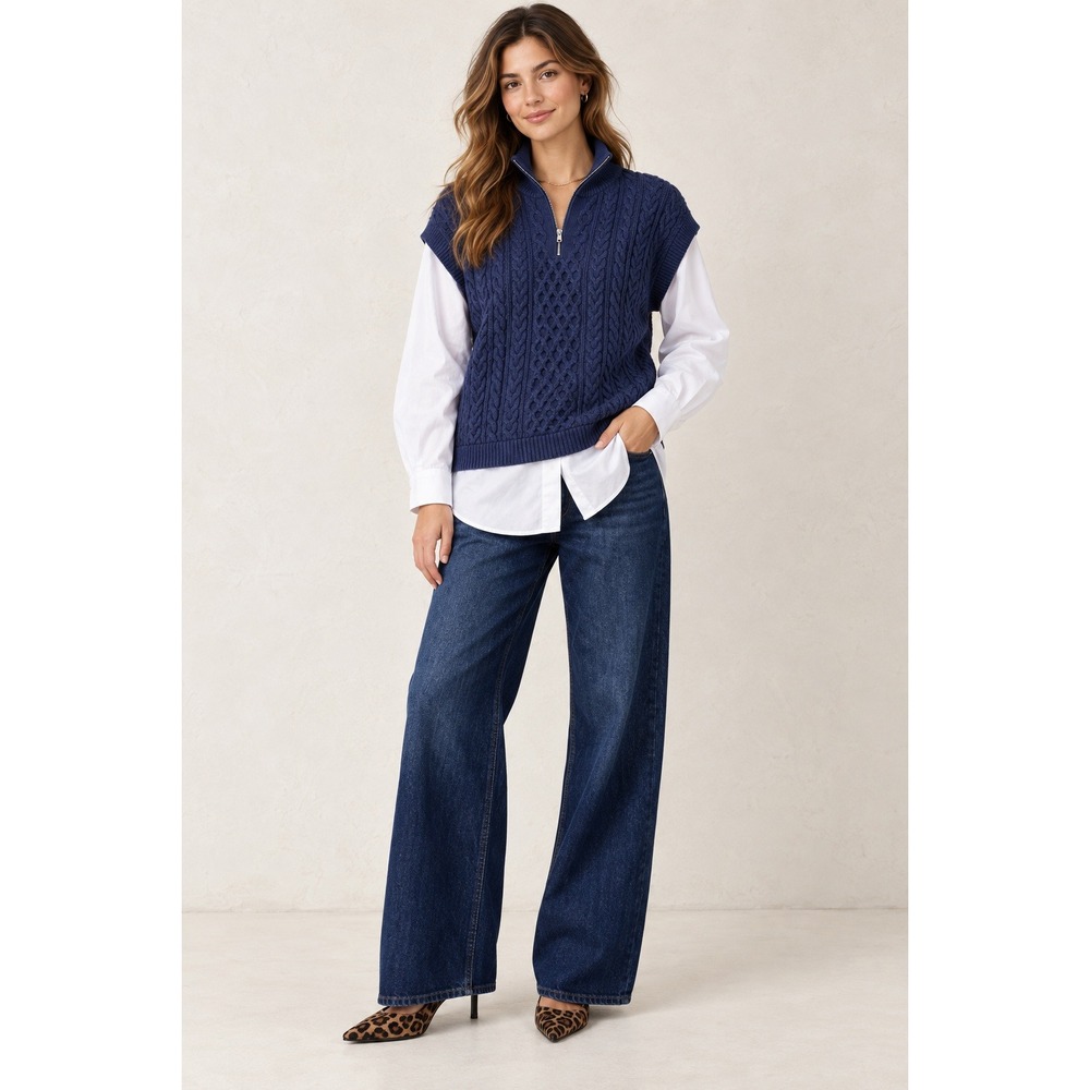 Anthropologie Pilcro Chunky Cable Knit Twofer Half-Zip Sweater Size L